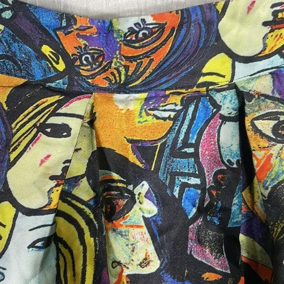 BANJUL Pretty as Picasso Faces Pleated Skirt Art‎ Lover Museum Medium - Picture 9 of 12